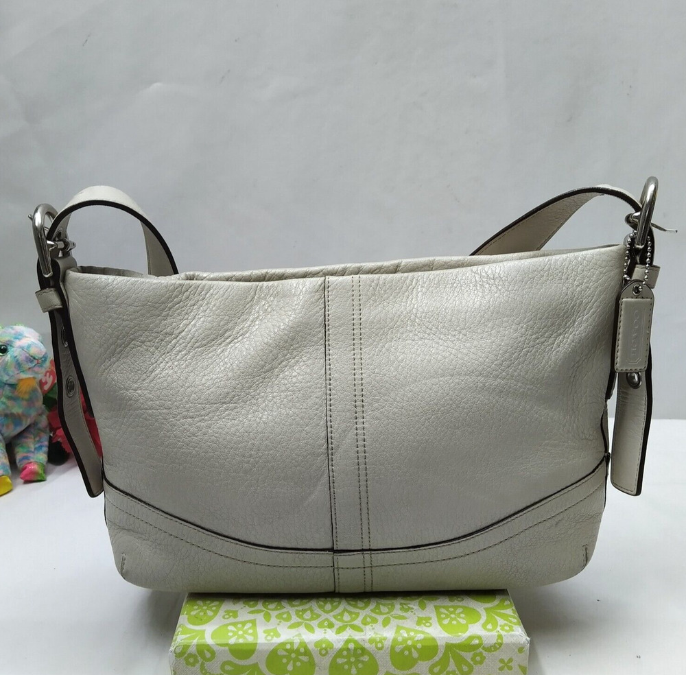 Coach Ivory Pebbled Leather Zipper Closure Crossbody Bag
